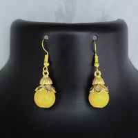 Kriaa Antique Gold Plated Beads And Crystal Stone Dangler Earrings