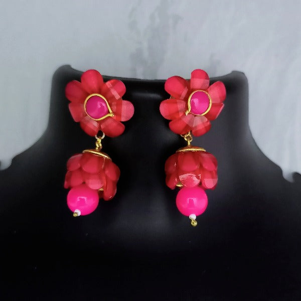 Kriaa Antique Gold Plated Beads And Crystal Stone Dangler Earrings