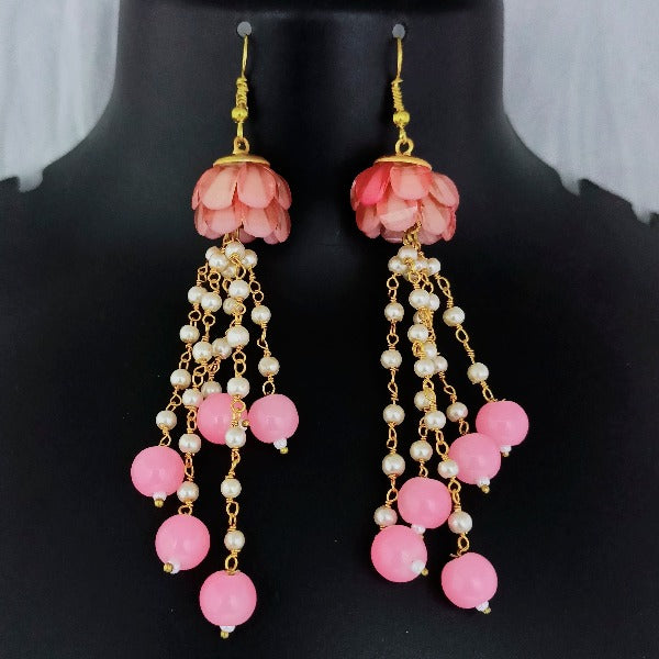 Kriaa Antique Gold Plated Pearl And Crystal Stone Dangler Earrings