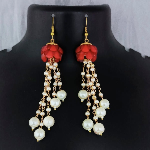 Kriaa Antique Gold Plated Pearl And Crystal Stone Dangler Earrings