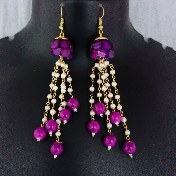 Kriaa Antique Gold Plated Pearl And Crystal Stone Dangler Earrings