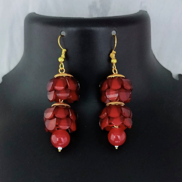 Kriaa Antique Gold Plated Beads And Crystal Stone Dangler Earrings