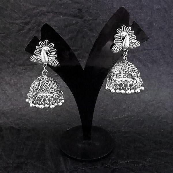 Jeweljunk Oxidised Peacock Jhumki Earrings - 1314539