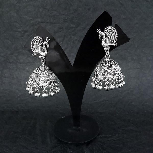 Jeweljunk Oxidised Peacock Jhumki Earrings - 1314540