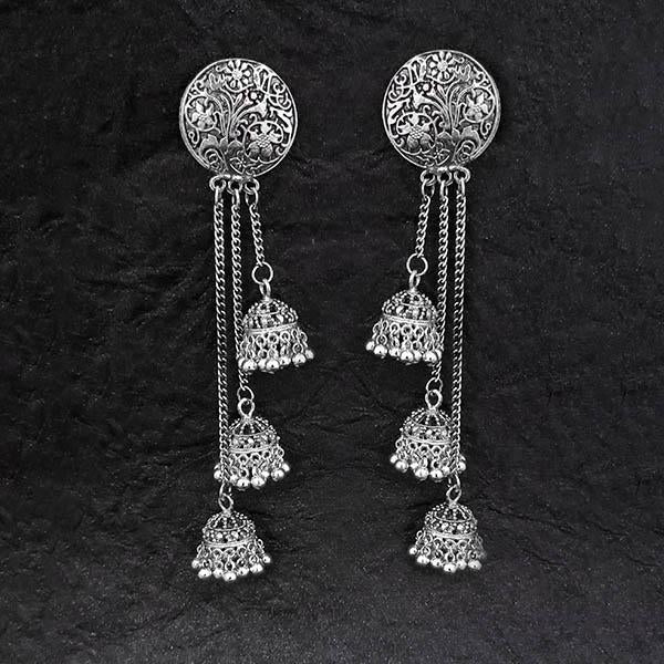 Jeweljunk Oxidised Chain Jhumki Earrings - 1314543