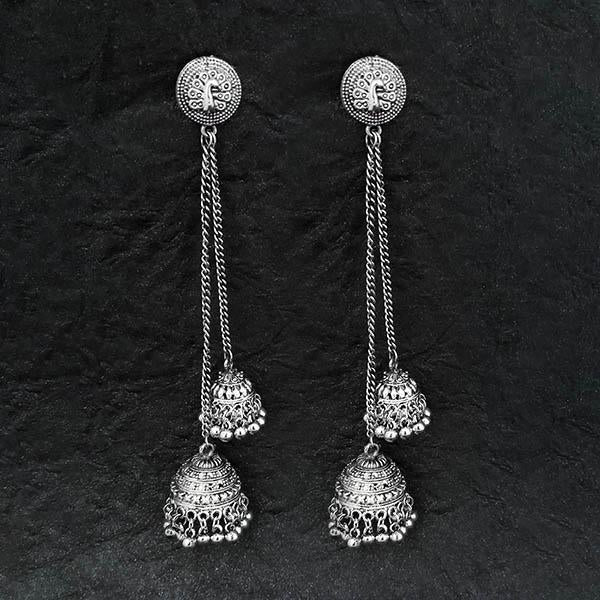 Jeweljunk Oxidised Peacock Chain Jhumki Earrings - 1314545