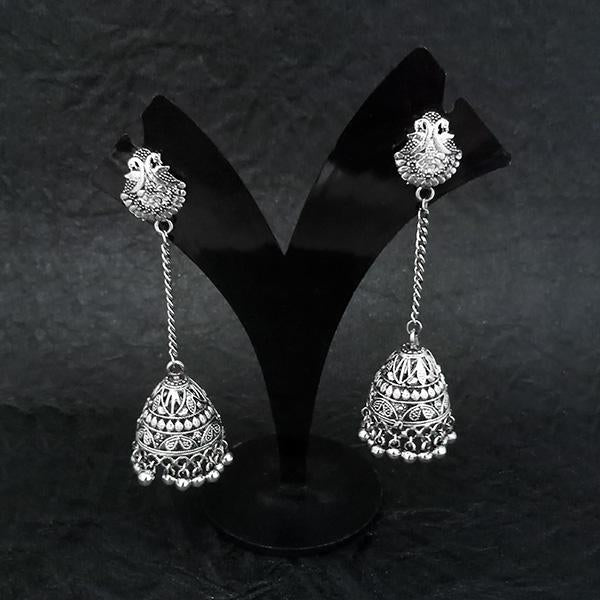 Jeweljunk Oxidised Peacock Chain Jhumki Earrings - 1314546