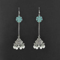 Jewljunk Oxidised Stone Chain Jhumki Earrings - 1314553A