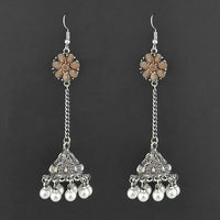 Jewljunk Oxidised Stone Chain Jhumki Earrings - 1314553B