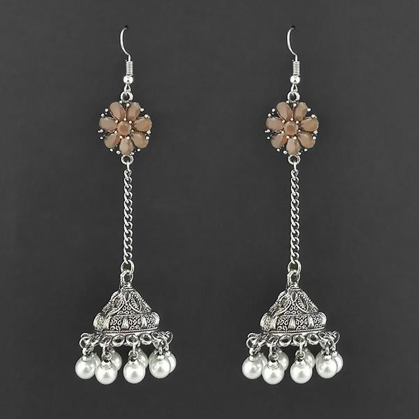 Jewljunk Oxidised Stone Chain Jhumki Earrings - 1314553B