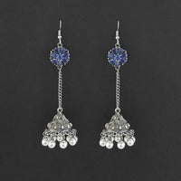 Jewljunk Oxidised Stone Chain Jhumki Earrings - 1314553C