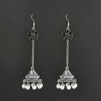 Jewljunk Oxidised Stone Chain Jhumki Earrings - 1314553F
