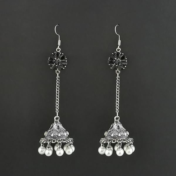 Jewljunk Oxidised Stone Chain Jhumki Earrings - 1314553F