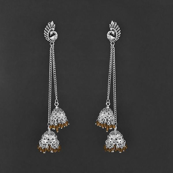 Jeweljunk Oxidised Peacock Chain Jhumki Earrings - 1314557A