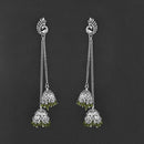 Jeweljunk Oxidised Peacock Chain Jhumki Earrings - 1314557B