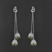 Jeweljunk Oxidised Peacock Chain Jhumki Earrings - 1314557B