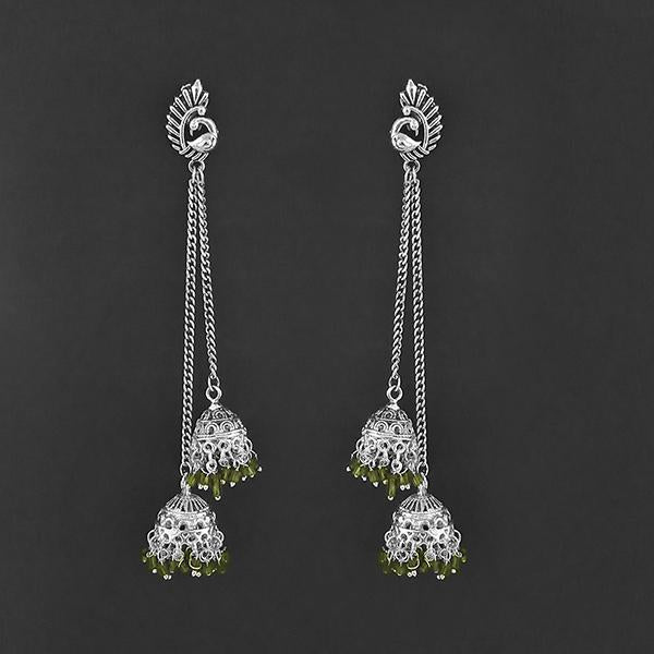 Jeweljunk Oxidised Peacock Chain Jhumki Earrings - 1314557B