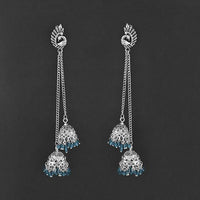 Jeweljunk Oxidised Peacock Chain Jhumki Earrings - 1314557C