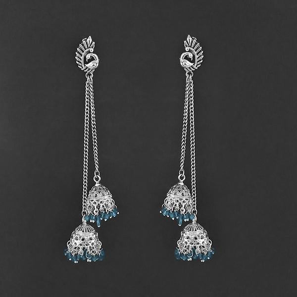 Jeweljunk Oxidised Peacock Chain Jhumki Earrings - 1314557C