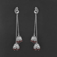 Jeweljunk Oxidised Peacock Chain Jhumki Earrings - 1314557D