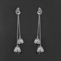 Jeweljunk Oxidised Peacock Chain Jhumki Earrings - 1314557E