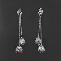 Jeweljunk Oxidised Peacock Chain Jhumki Earrings - 1314557F