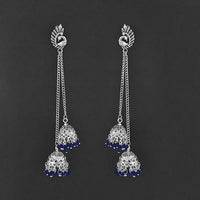 Jeweljunk Oxidised Peacock Chain Jhumki Earrings - 1314557G
