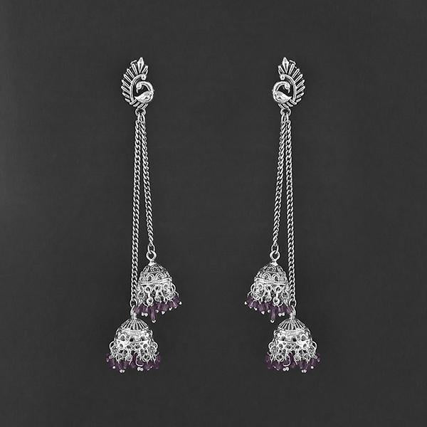 Jeweljunk Oxidised Peacock Chain Jhumki Earrings - 1314557H