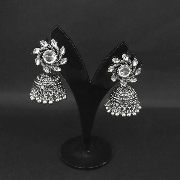 Jewljunk Oxidised Stone Jhumki Earrings - 1314577