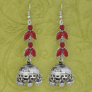 Jeweljunk Silver Plated Red Stone Jhumki Earrings - 1314593A