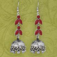 Jeweljunk Silver Plated Red Stone Jhumki Earrings - 1314593A