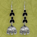 Jeweljunk Silver Plated Black Stone Jhumki Earrings - 1314593B