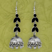 Jeweljunk Silver Plated Black Stone Jhumki Earrings - 1314593B