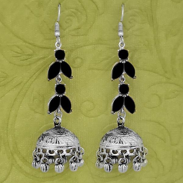 Jeweljunk Silver Plated Black Stone Jhumki Earrings - 1314593B