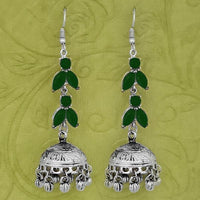 Jeweljunk Silver Plated Green Stone Jhumki Earrings - 1314593C