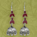 Jeweljunk Silver Plated Maroon Stone Jhumki Earrings - 1314593D