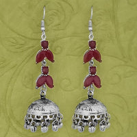 Jeweljunk Silver Plated Maroon Stone Jhumki Earrings - 1314593D