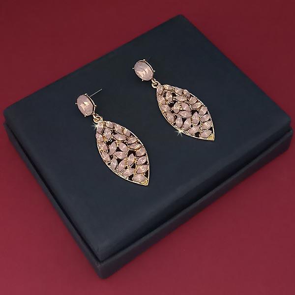 Kriaa Pink Crystal Stone Gold Plated Dangler Earrings - 1314615A