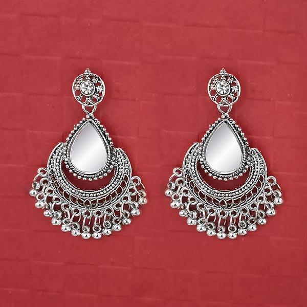 Jeweljunk Austrian Stone Silver Plated Mirror Dangler Earrings - 1314706