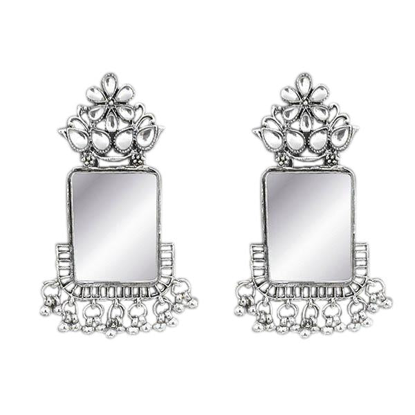 Jeweljunk White Kundan Silver Plated Mirror Dangler Earrings - 1314707