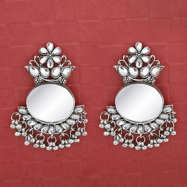 Jeweljunk White Kundan Silver Plated Mirror Dangler Earrings - 1314709