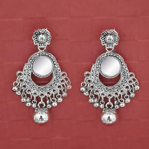 Jeweljunk Austrian Stone Silver Plated Mirror Dangler Earrings - 1314719