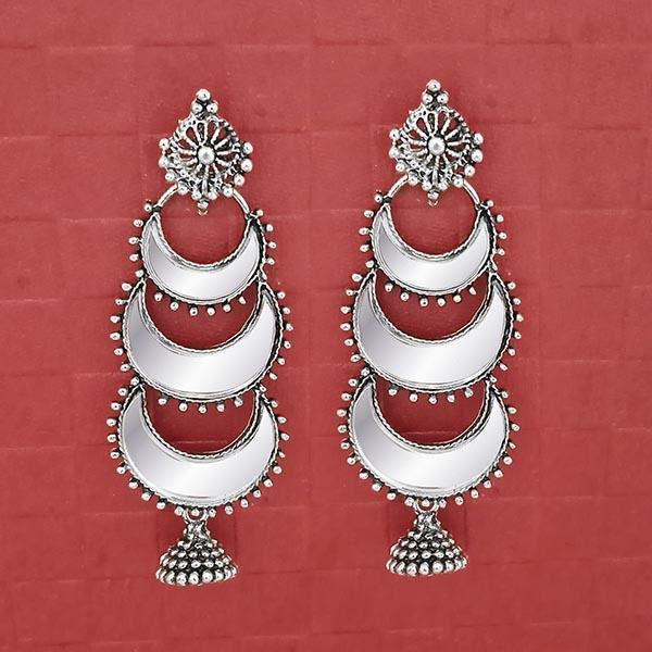 Jeweljunk Silver Plated Three layer Mirror Dangler Earrings - 1314720