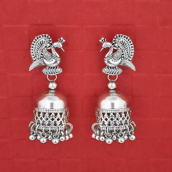 Jeweljunk Silver Plated Peacock Jhumki Earrings - 1314744