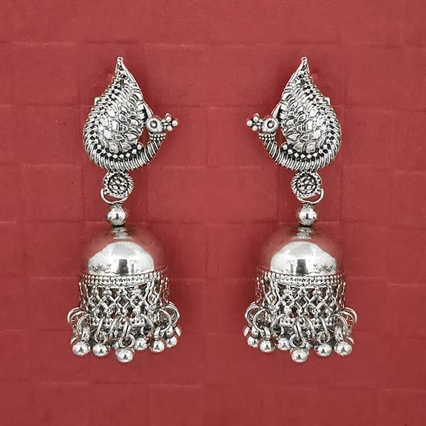 Jeweljunk Silver Plated Peacock Jhumki Earrings - 1314745