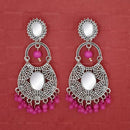 Jeweljunk Silver Plated Pink Beads Mirror Dangler Earrings - 1314747A