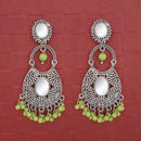 Jeweljunk Silver Plated Green Beads Mirror Dangler Earrings - 1314747B
