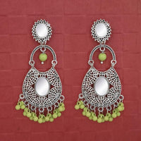 Jeweljunk Silver Plated Green Beads Mirror Dangler Earrings - 1314747B
