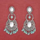 Jeweljunk Silver Plated Blue Beads Mirror Dangler Earrings - 1314747D