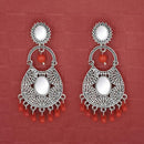 Jeweljunk Silver Plated Red Beads Mirror Dangler Earrings - 1314747E